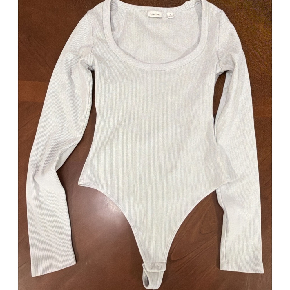 ARITZIA Babaton Long Sleeve Light Blue Round Neck Thong Bodysuit Sculpt Size M